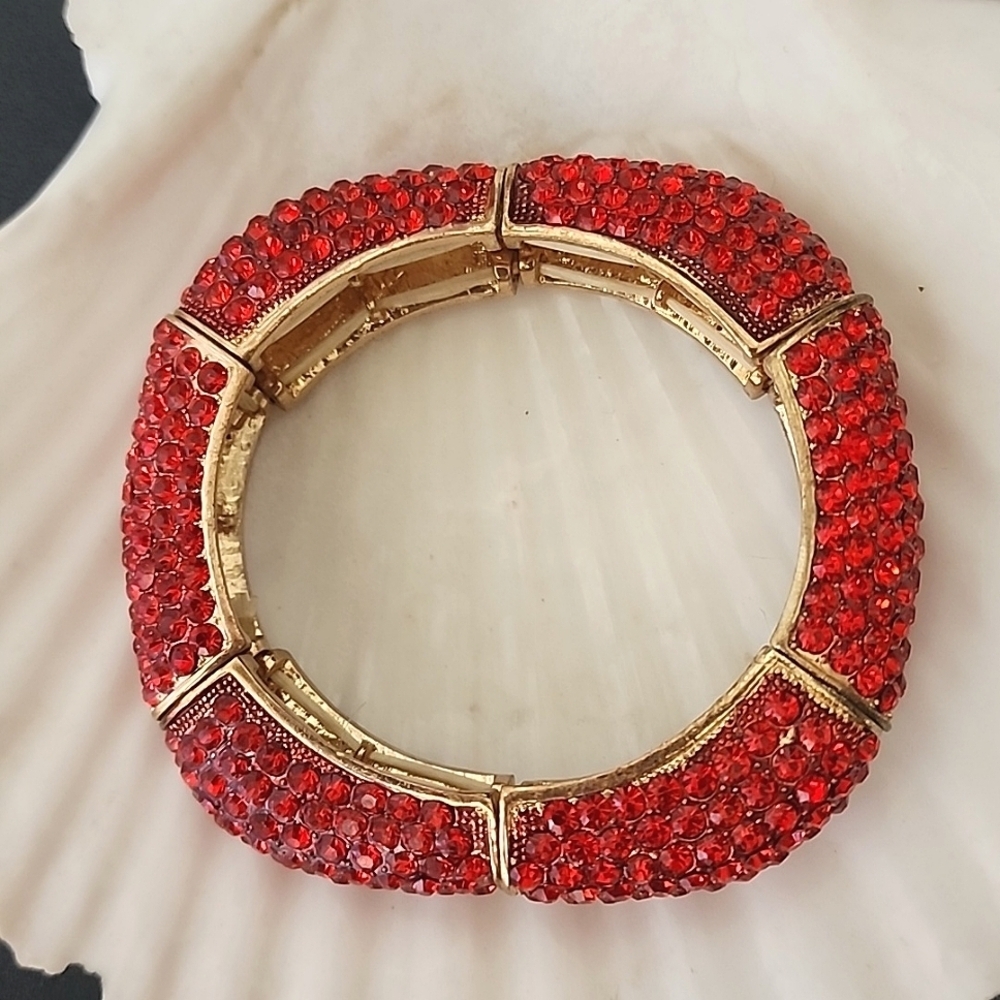 Statement Red Crystal Bangle Stretch Bracelet - image 5